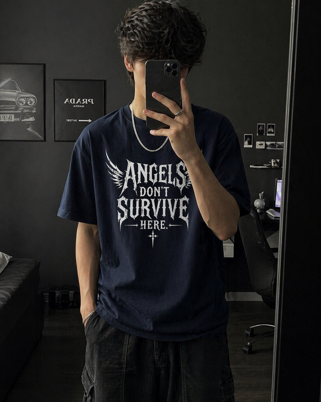 Unisex Stretch T-shirt - Not for Angels (Black and Navy Blue)